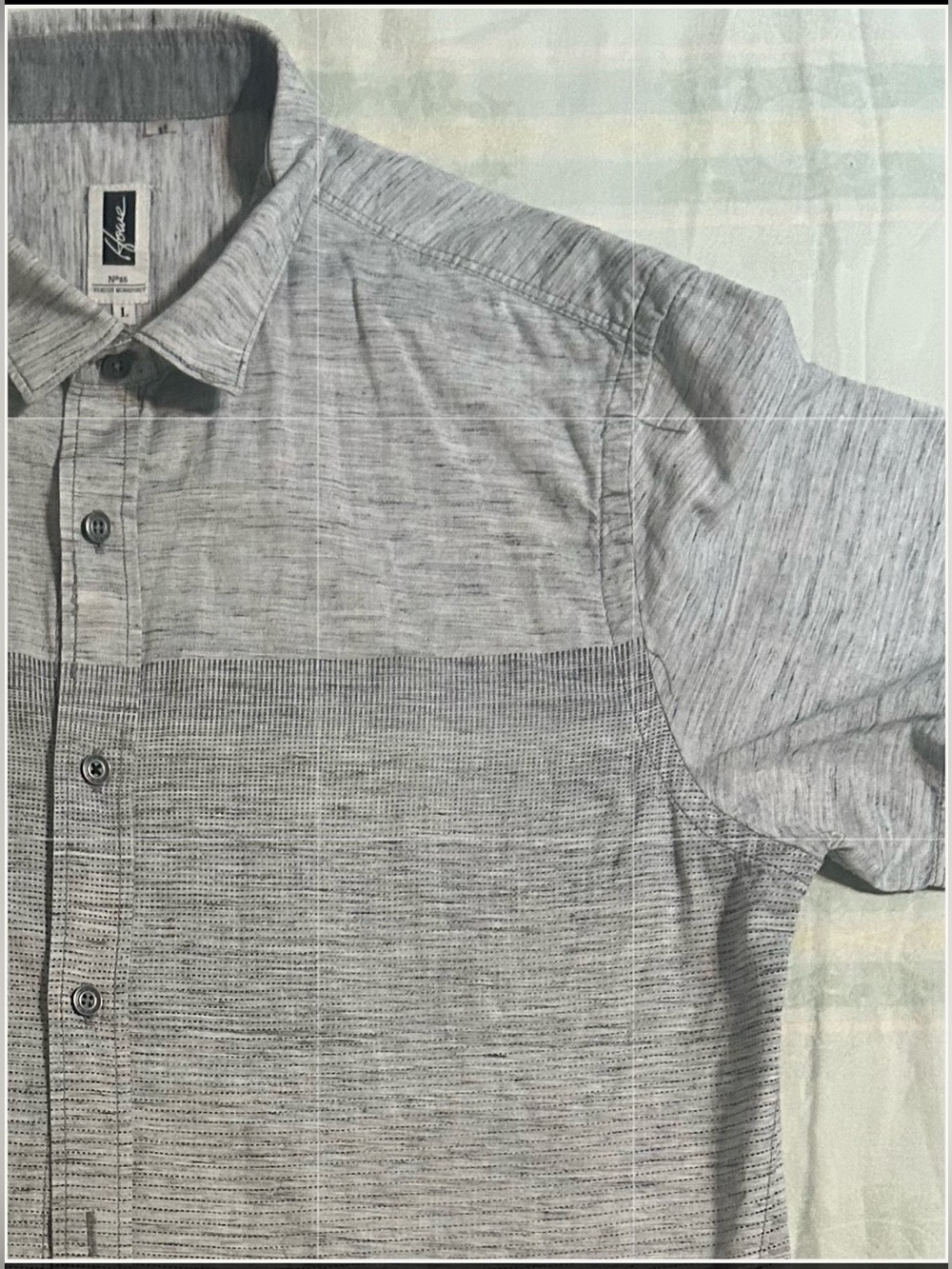 Howe #65 Creative Workwear Gray Short-Sleeve Casual Button-Down Shirt EUC L